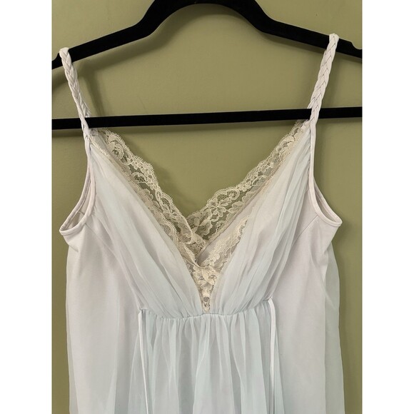 Vintage Shadowline Nightgown Petite Babydoll Teddy Blue Lace‎ Chiffon - Picture 2 of 12